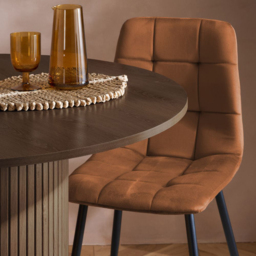 Axel 4 Seater Round Fluted Dining Set Walnut and Russet Fabric - thumbnail 4