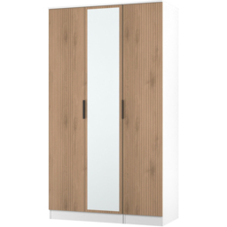 Crowndale Java Slatt Effect and White 3 Door Tall Mirrored Wardrobe Ready Assembled - thumbnail 4