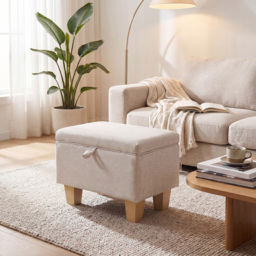 Living and Home 2 in 1 Linen Upholstered Ottoman Footstool - thumbnail 3