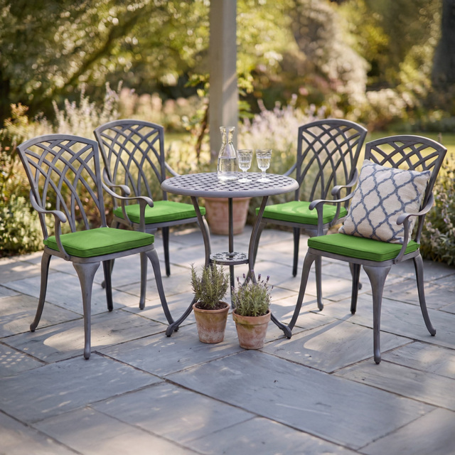 Centurion Oshowa Grey and Green 4 Seater Cast Aluminium Garden Bistro Set with Cushions - image 1