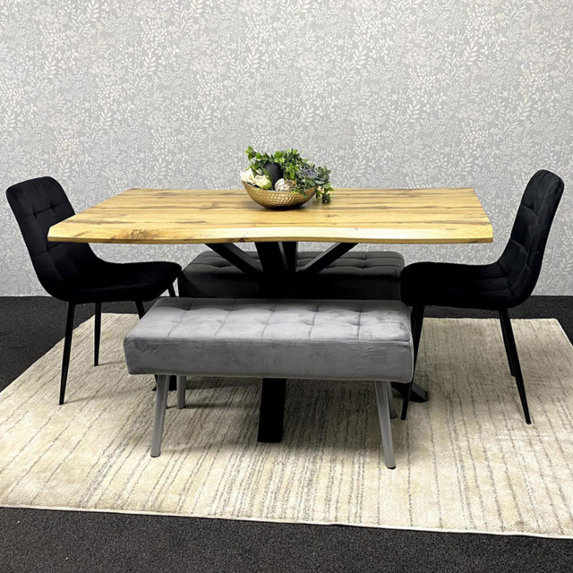 Kosy Koala 6 Seater Velvet Wooden Rectangle Dining Set with Bench Black and Grey - image 1