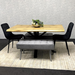 Kosy Koala 6 Seater Velvet Wooden Rectangle Dining Set with Bench Black and Grey