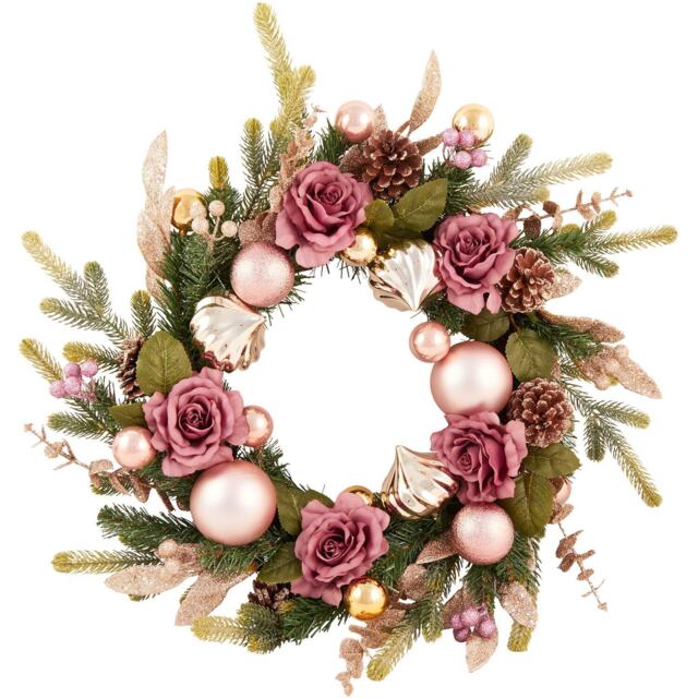 Mauve Rose Christmas Wreath 60cm - image 1