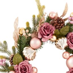 Mauve Rose Christmas Wreath 60cm - thumbnail 2
