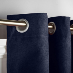 Alan Symonds Velvet Chenille Blackout Ring Top Eyelet Curtains Navy 137 x 213cm - thumbnail 3
