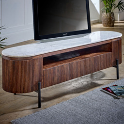 Brooklyn Opal 2 Door 3 Drawer Single Shelf Marble Top Mango Wood TV Unit