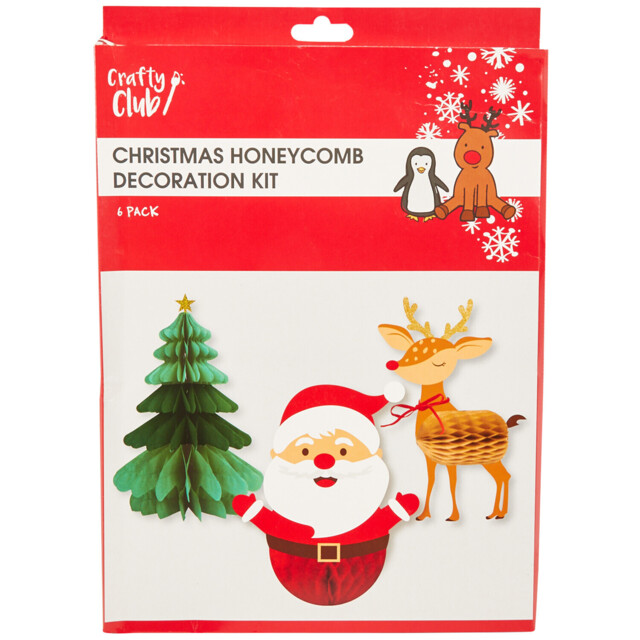 Pack of 6 Christmas Honeycomb Decorations - Multicolour
