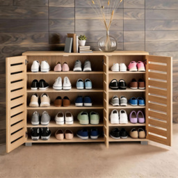 Home Source Oslo 3 Door Oak Shoe Storage Cabinet Unit - thumbnail 3