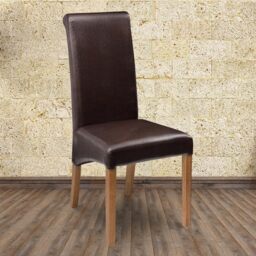 Julian Bowen Cuba Brown Faux Leather and Oak Dining Chairs Set of 2