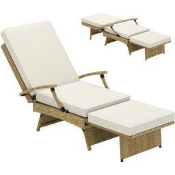 Outsunny Beige Rattan Foldable Recliner Chair with Cushion and Footrest - thumbnail 2