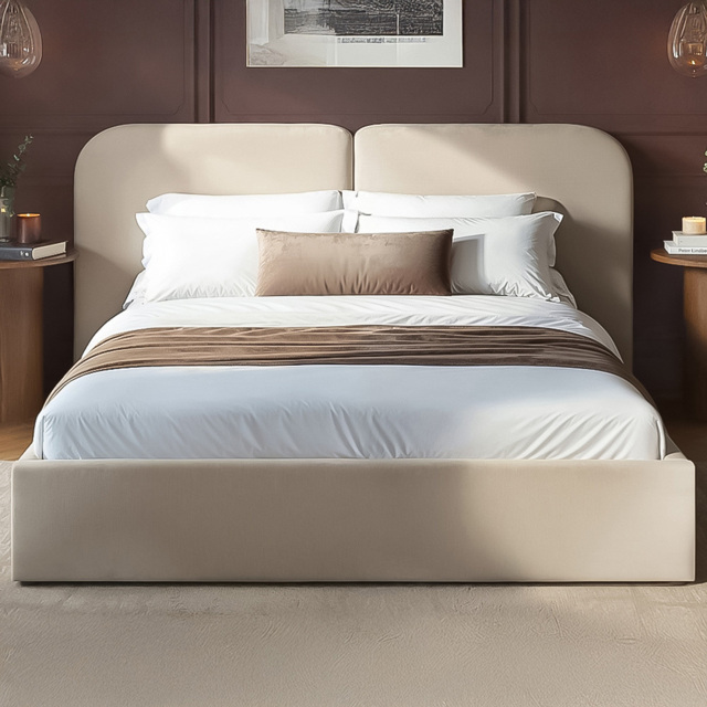 SOLACE+CO Lena Beige King Size Velvet Ottoman Bed - image 1