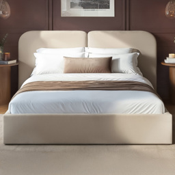 SOLACE+CO Lena Beige King Size Velvet Ottoman Bed