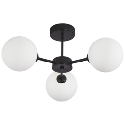 Happy Homewares Matte Black 3 Arm Ceiling Light with Opal White Globe Glass Shades