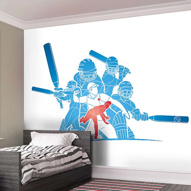 Origin Murals Cricket Players Blue Wall Mural - image 1