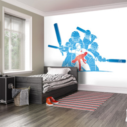 Origin Murals Cricket Players Blue Wall Mural - thumbnail 3