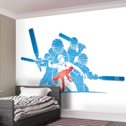 Origin Murals Cricket Players Blue Wall Mural - thumbnail 1