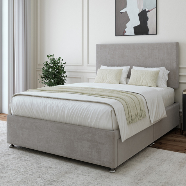 Bedmaster Super King Seal Grey Naples Linen 2 Drawer Divan Base with Valencia Headboard - image 1