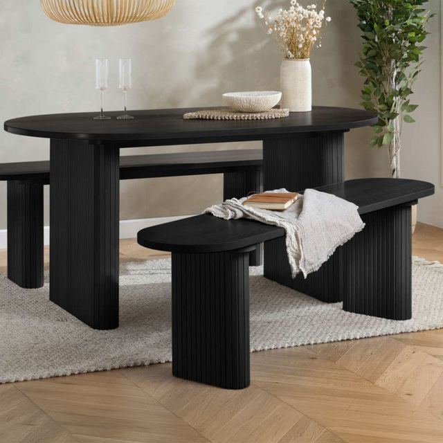 Birlea Axel Black 4 Seater Oval Fluted Dining Bench Set - image 1