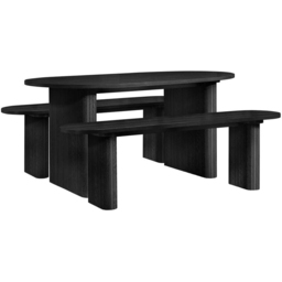 Birlea Axel Black 4 Seater Oval Fluted Dining Bench Set - thumbnail 2