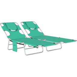 Outsunny Set of 2 Green Foldable Sun Lounger with Reading Hole - thumbnail 2