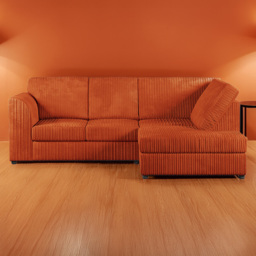 Luxor 4 Seater Orange Jumbo Cord Right Hand L Shaped Corner Sofa with Full Back