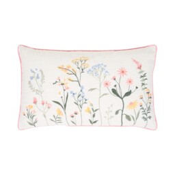 Posie Embroidered Cushion White - thumbnail 1