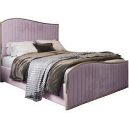 Brixton Pink Double Velvet Upholstered Metal Bed Frame with Wave Headboard - thumbnail 2