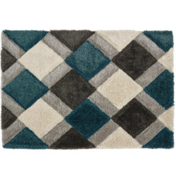 Origins 3D GEO Teal Shaggy Rug 80 x 150cm - thumbnail 1