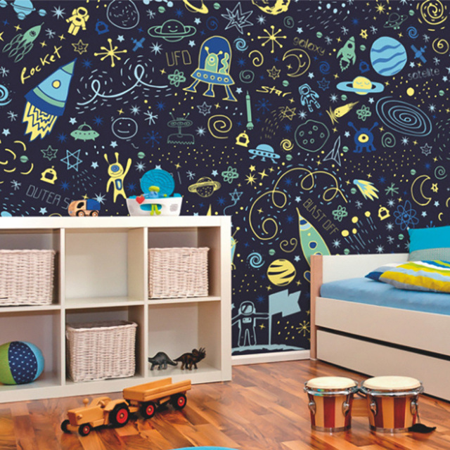 Origin Murals Space Doodle Text Blue Wall Mural - image 1