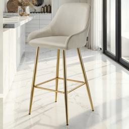 tectake Avane White Velvet Fabric Bar Stool Set of 2