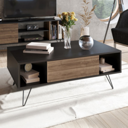 Decorotika Mistico Single Door 2 Shelf Black and Walnut Modern Coffee Table