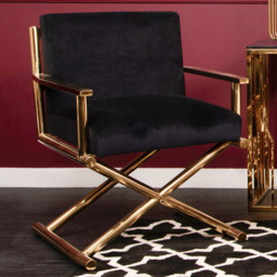 Premier Housewares Hendricks Black Velvet Gold Cross Legs Chair