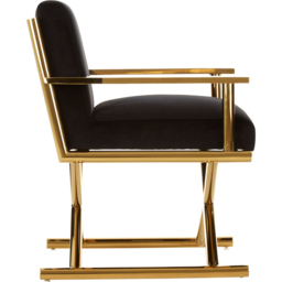 Premier Housewares Hendricks Black Velvet Gold Cross Legs Chair - thumbnail 3