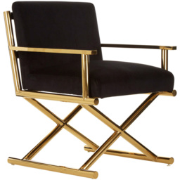 Premier Housewares Hendricks Black Velvet Gold Cross Legs Chair - thumbnail 2