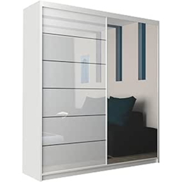 M N Furniture Inovo 2 Door White High Gloss Mirrored Sliding Wardrobe 200cm - thumbnail 2