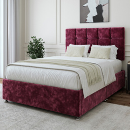 Bedmaster Double Aubergine Chenille 2 Drawer Divan Base with Pearl Headboard