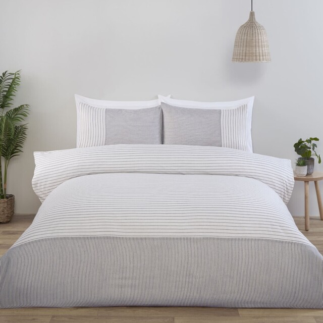 Hampton Natural Super King Size Linen Stripe Duvet Set - image 1