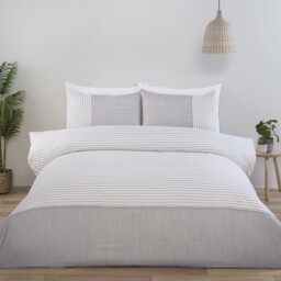 Hampton Natural Super King Size Linen Stripe Duvet Set - thumbnail 1