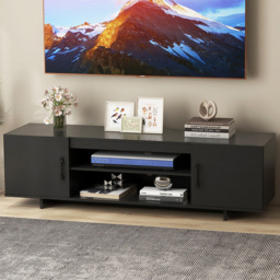 Costway Black TV Stand with 2 Cable Holes and Power Outlet 152cm