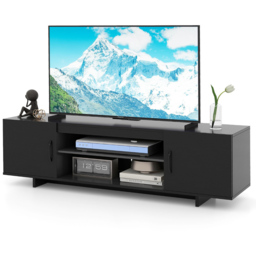 Costway Black TV Stand with 2 Cable Holes and Power Outlet 152cm - thumbnail 3