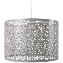 Happy Homewares Marrakech Designed Soft Grey Metal Ceiling Pendant Shade with Floral Decoration
