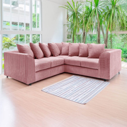 Luxor 5 Seater Pink Jumbo Cord L Shaped Corner Sofa with Scatter Back