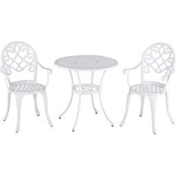 Outsunny 2 Seater White Aluminium Bistro Set - thumbnail 2