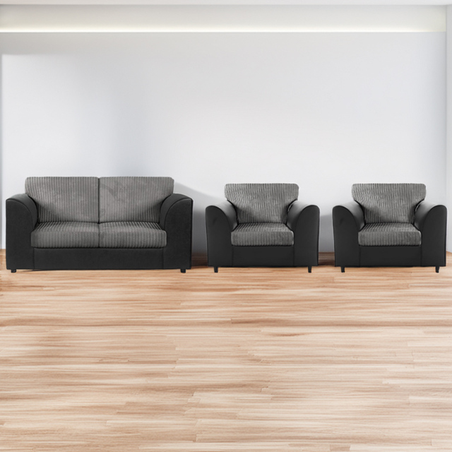 Luxor 4 Seater Black and Grey Jumbo Cord Sofa Set with Full Back - image 1