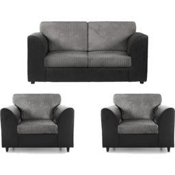 Luxor 4 Seater Black and Grey Jumbo Cord Sofa Set with Full Back - thumbnail 2