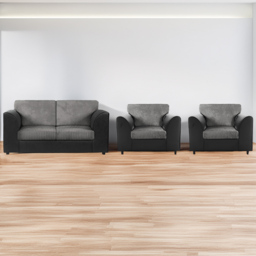 Luxor 4 Seater Black and Grey Jumbo Cord Sofa Set with Full Back