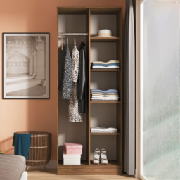 Crowndale Hong Kong 5 Shelf Carini Walnut Tall Open Wardrobe Ready Assembled