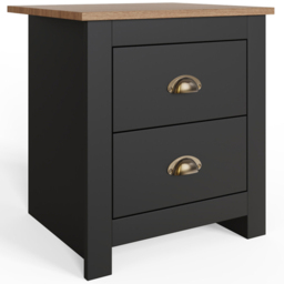 GFW Lancaster Black 2 Drawer Bedside Table with Oak Effect Top - thumbnail 2