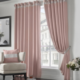 Alan Symonds Palace Plain Thermal Ring Top Eyelet Curtains with Diamante Band Blush 167 x 137cm