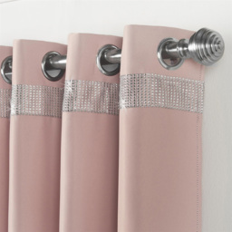 Alan Symonds Palace Plain Thermal Ring Top Eyelet Curtains with Diamante Band Blush 167 x 137cm - thumbnail 2